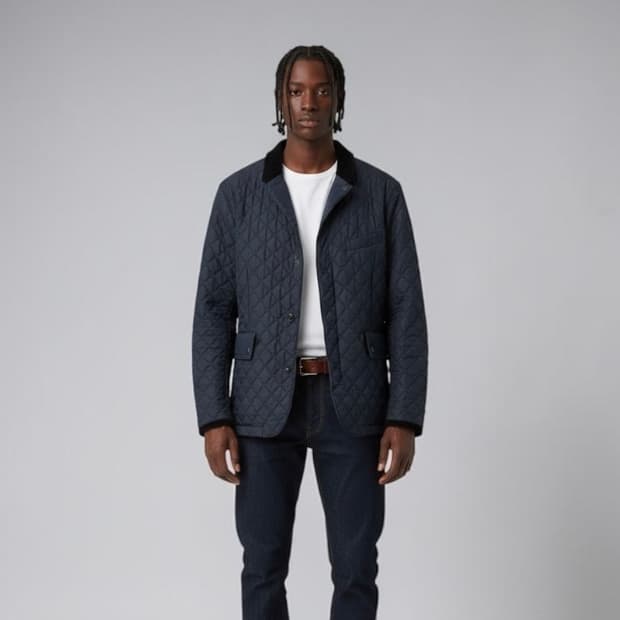 .50/ 버버리 워싱 엘보 레더패치 퀄팅 자켓