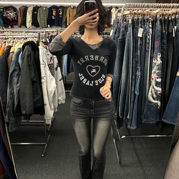 38)버버리 블루라벨 빈티지 여성 브이넥 7부 셔츠