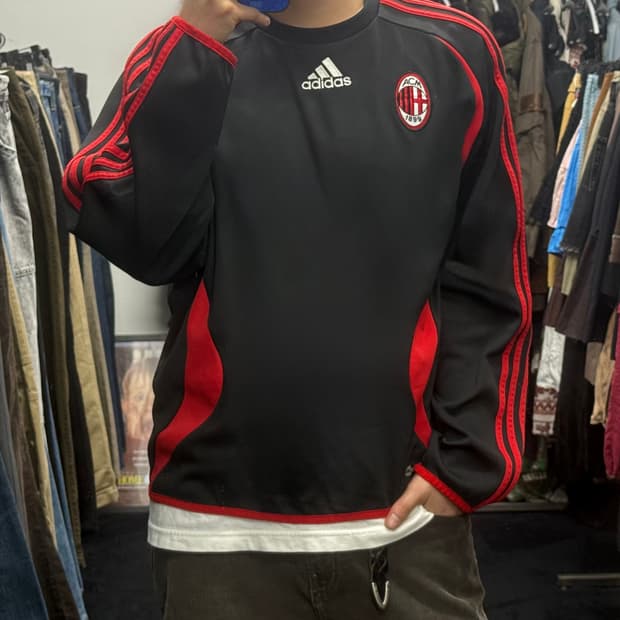 아디다스 AC밀란 클라이마 웜 블랙 레드 빨검 긴팔 티셔츠 축구 유니폼 