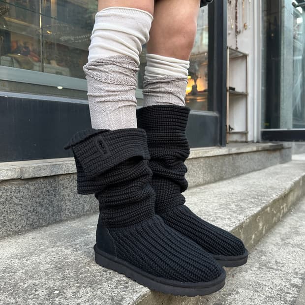 00s 블랙 니트 카디 어그 부츠