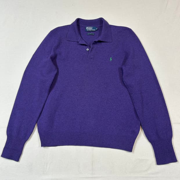 XL) 폴로 랄프로렌 램스울 카라넥 니트 퍼플&그린포니