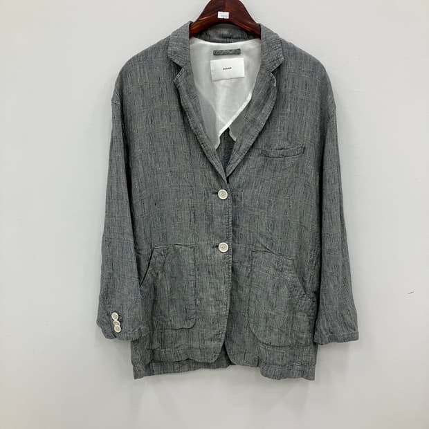 비이커 그레이 체크 패턴 린넨 블레이저 002