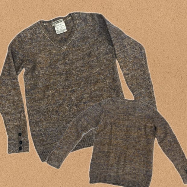 캐서린 햄넷 라떼 그런지 브이넥 니트 히피 에스닉 오리엔탈