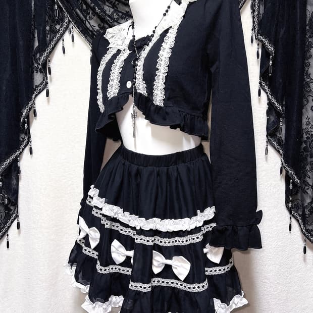 디어리 로맨틱고딕 엔젤릭 고스로리 로걀 갸루 리본 프릴 큐롯스커트 핀터