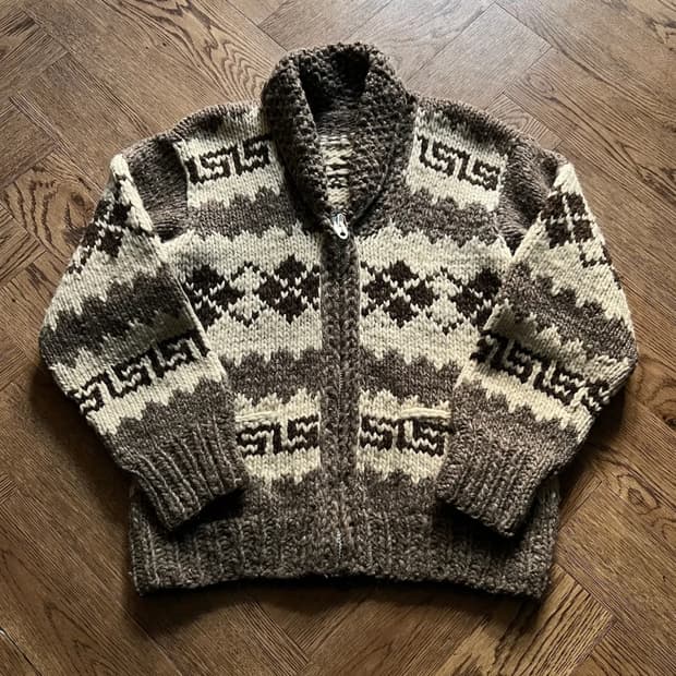 [S]90's USA 빈티지 아가일 집업 코위찬 스웨터