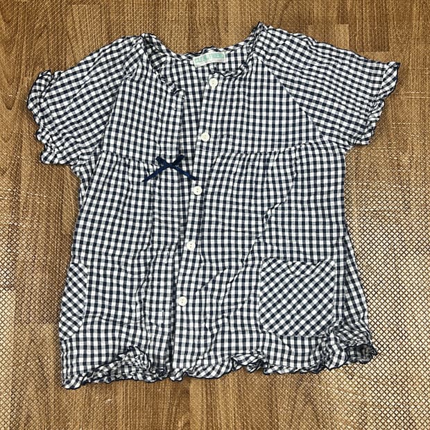 빈티지 반팔 체크 블라우스 잠옷
