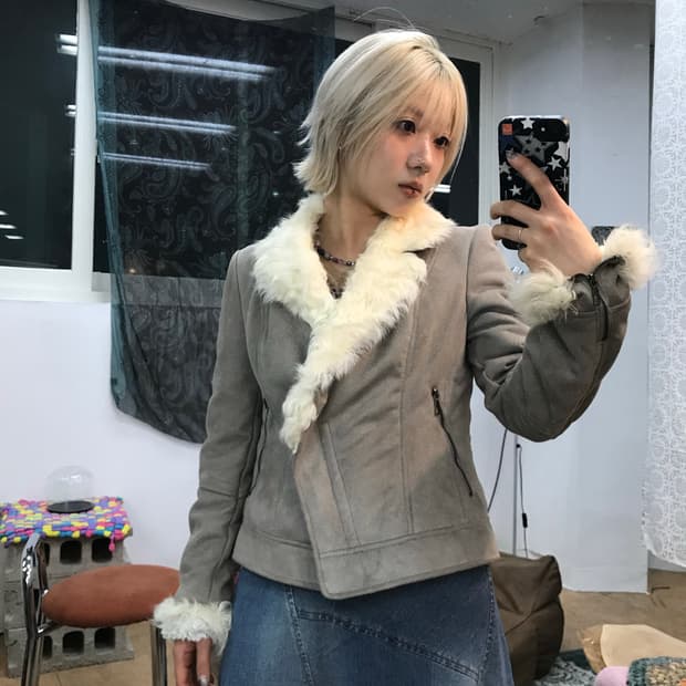 Soup 여성 베이지그레이 양털 무스탕자켓 