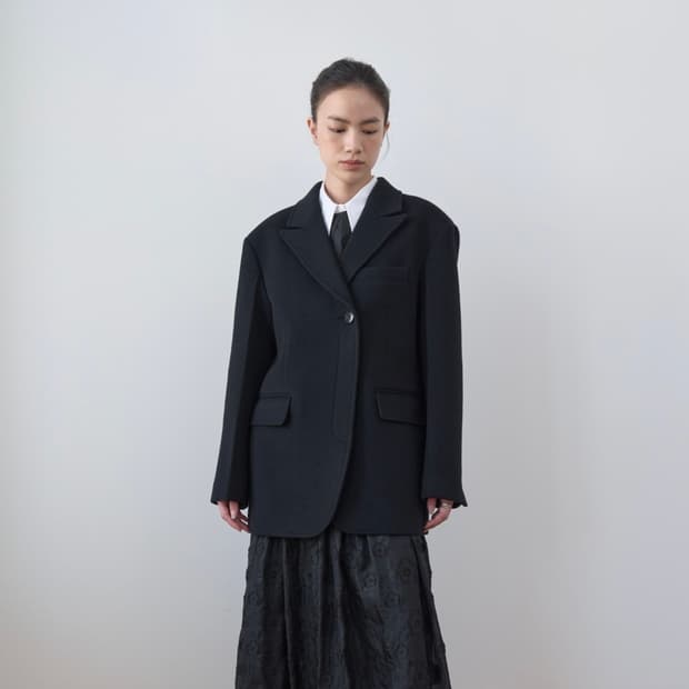 마조네 CASHMERE DOUBLE HALF COAT_BLACK