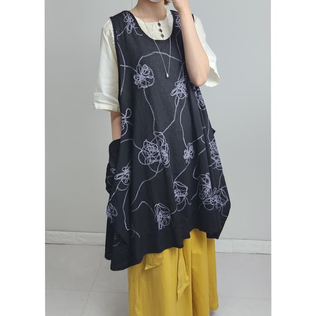 패턴 롱 슬리브리스 블라우스