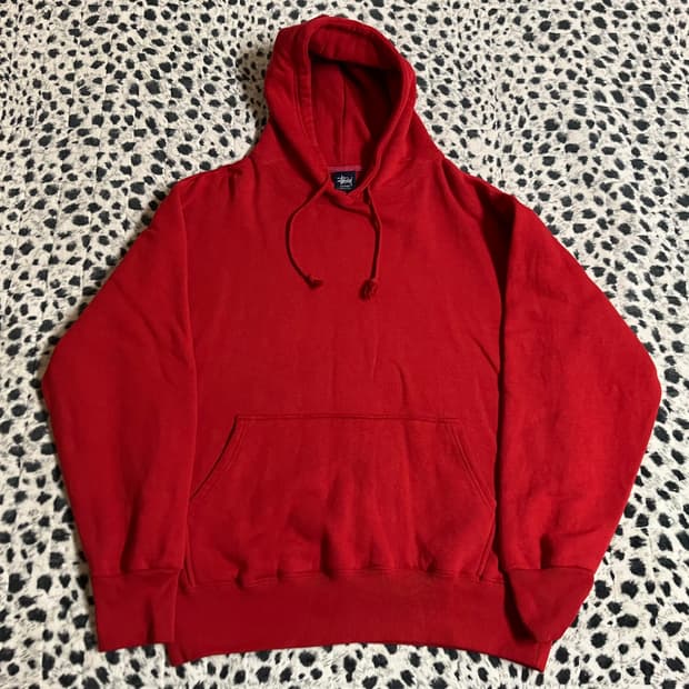 빈티지 USA 90s Stussy 스투시 레드 무지 후드 XL 