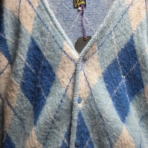 니들스 모헤어 가디건 아가일 블루 XL 새상품