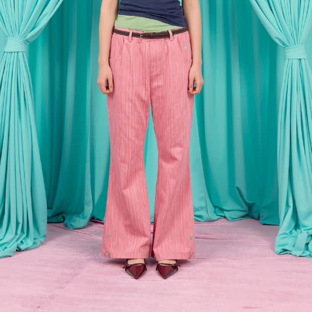 헤레틱 button stripe bending pants pink