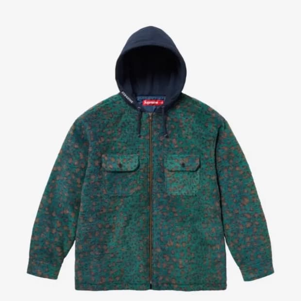 M)슈프림 플리스 집업 후드 셔츠 틸 레오파드