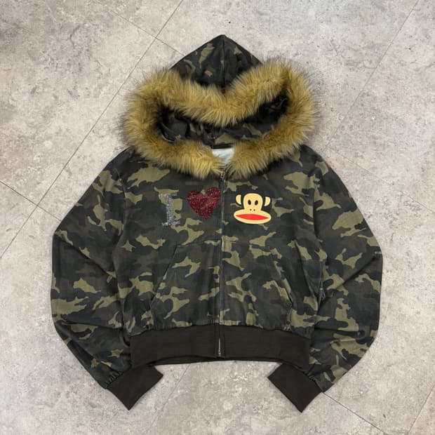 Paul frank x Romwe 카모 퍼 후드집업 #csz1099