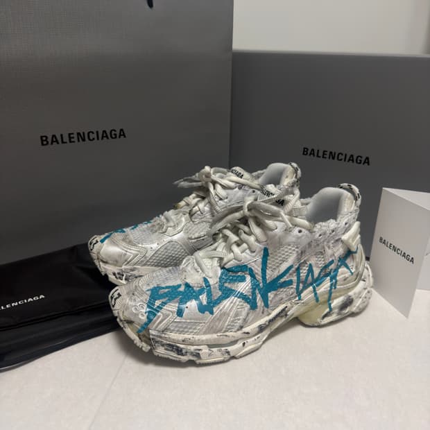 [10분 착용, 43] 발렌시아가 러너 그래피티 스니커즈 화이트 블루