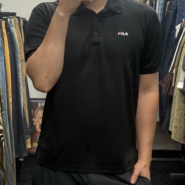 FIlA 휠라 블랙 검정 반팔 카라티 PK L 100 기능성 폴리 테니스