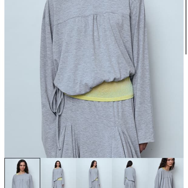 Front Shirring Long Sleeve Top _Melange