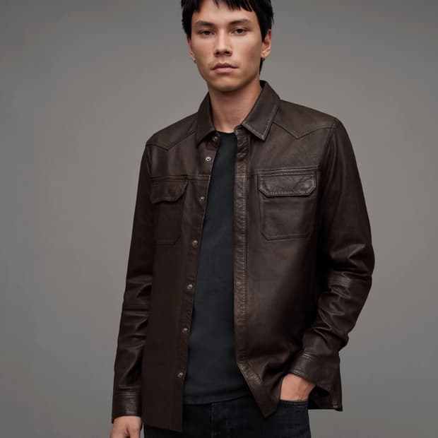 올세인츠 Ivan 양가죽 레더셔츠 M / 미사용 / 고급 다크브라운