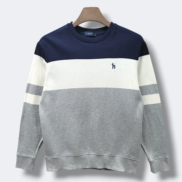 [95] 헤지스 컬러블록 스트라이프 코튼 니트 맨투맨