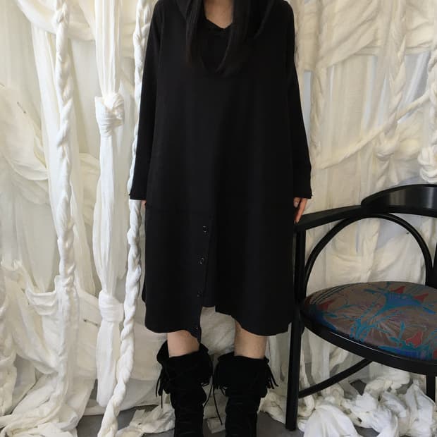 Grunge detail hood long onepiece