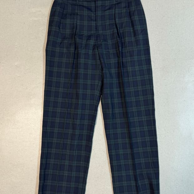 St.j.s.c 일본빈티지 영국스타일 타탄체크 와이드 슬랙스 면 팬츠