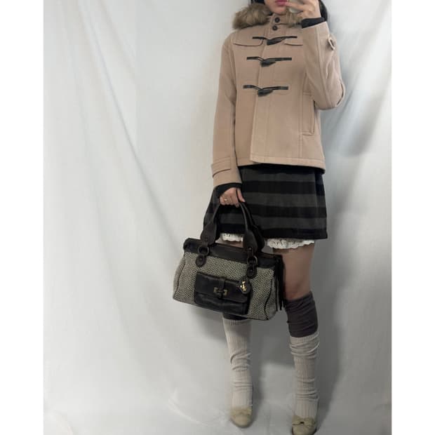 퍼 후디드 하이넥 더플 코트 