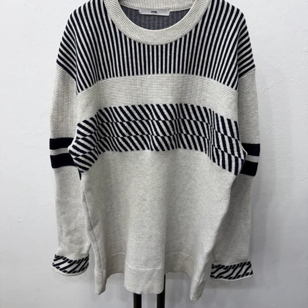 정품) 시스템옴므 한섬 스트라이프 패턴 니트 100