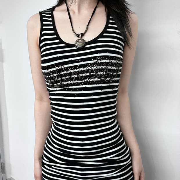 Stripe Sequin Back Sheer Sleeveless Top