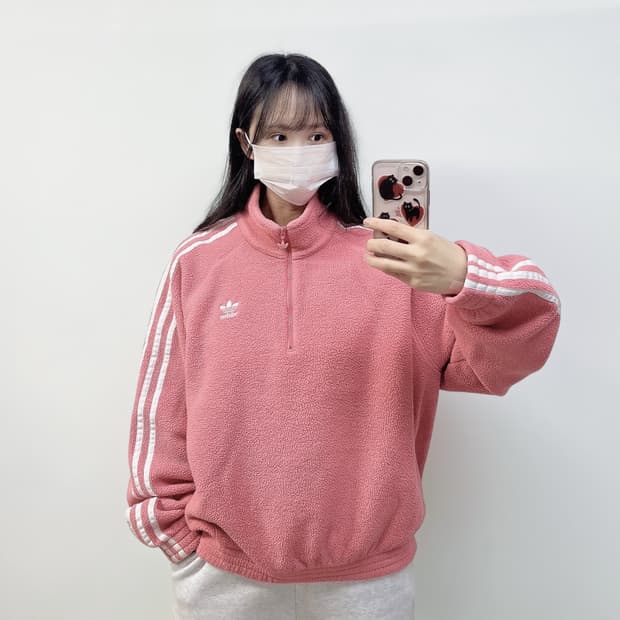 아디다스 오리지널 플리스 아노락 자켓 핑크