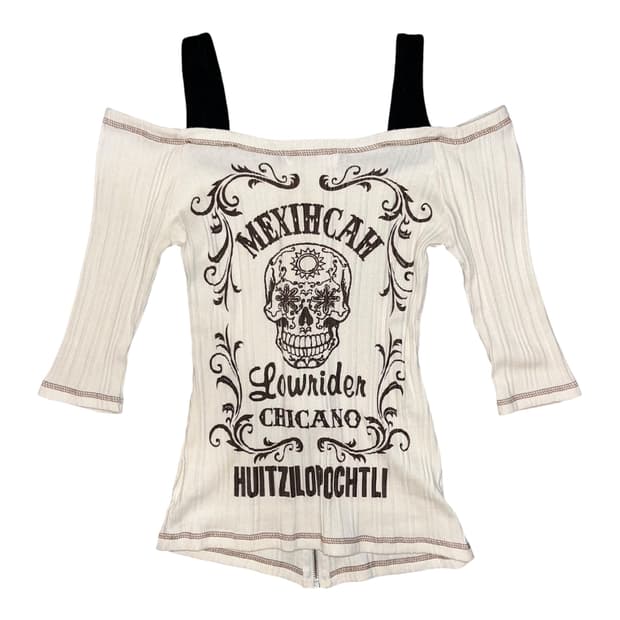 GARULA 갸루라 해골 프린팅 지퍼 오프숄더 7부티 갸루y2k