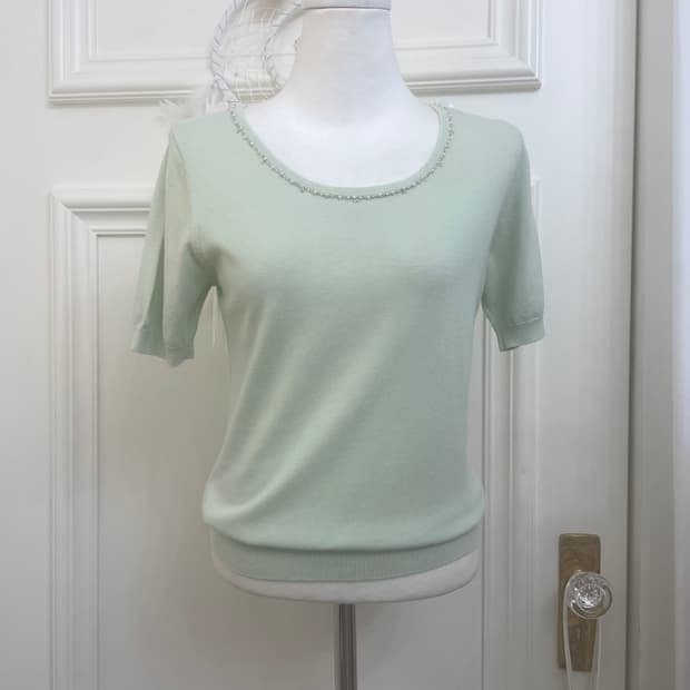 mint pearl point basic knit top
