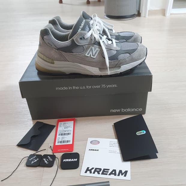 뉴발란스 992 그레이 265 뉴코탭 크림택 번개케어택