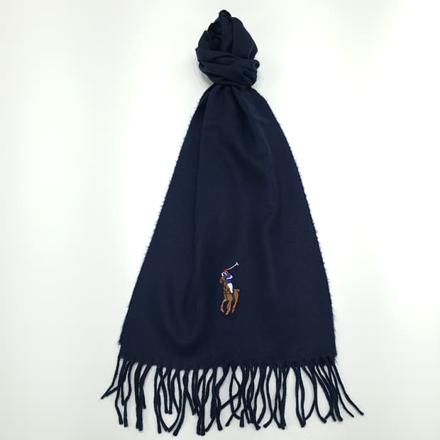 MX261 폴로 랄프로렌 네이비 빅로고 램스울 목도리 머플러