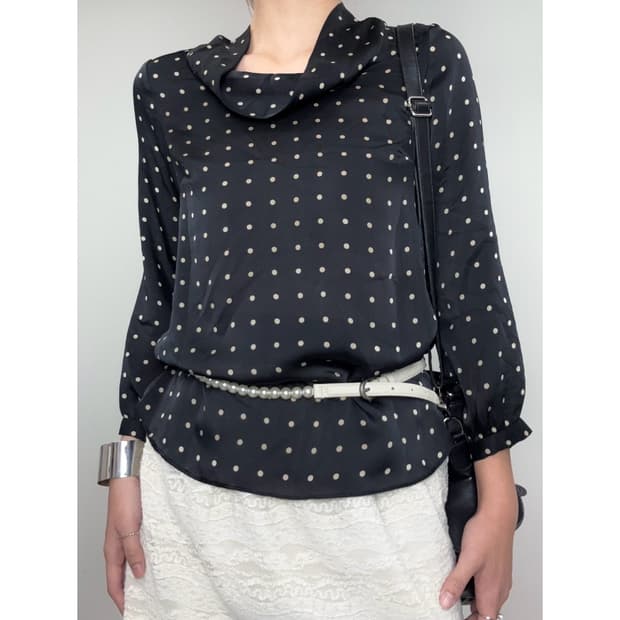 빈티지 블랙 도트 블라우스