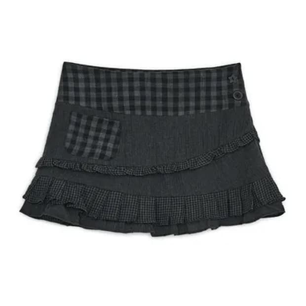허그유어스킨 체크 러플 스커트 블랙