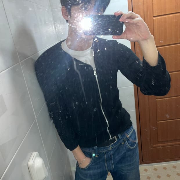 아르마니 익스체인지 사선 니트 집업 자켓 다크웨어