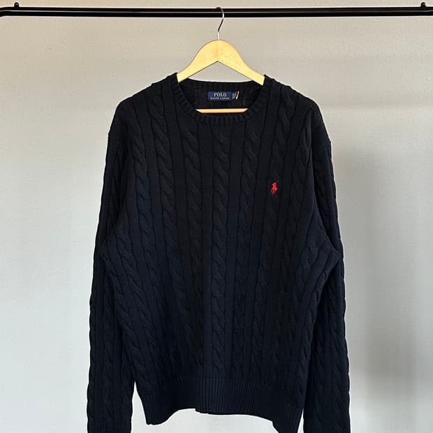 [XL]폴로 랄프로렌 꽈배기 케이블 니트 navy