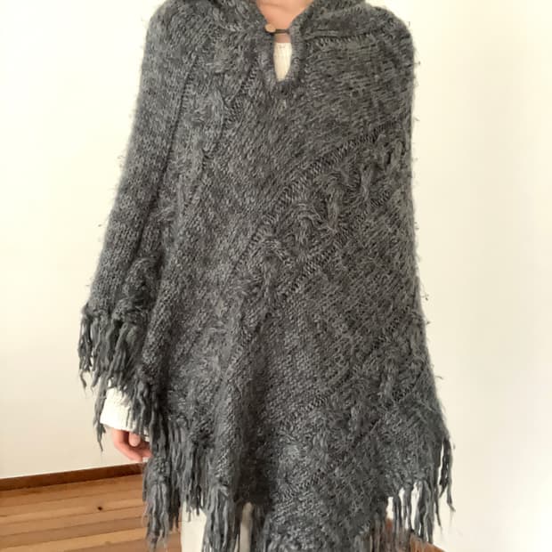일본 빈티지 그레이 니트 케이프