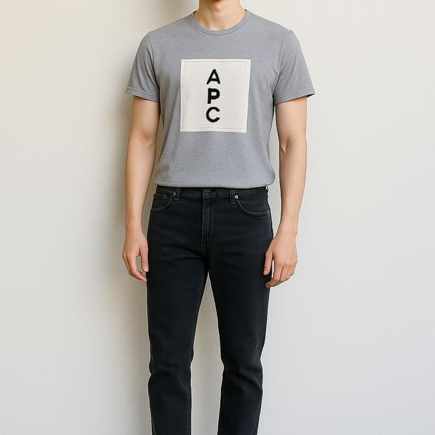 A.P.C.아페쎄. 남자 그레이 프린트 라벨 티셔츠_S