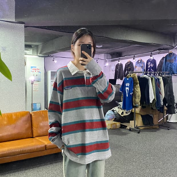 파타고니아 스트라이프 컬러블록 피케티 B3166