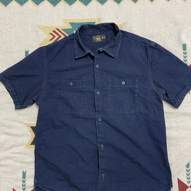 RRL 인디고 반팔 캠프셔츠(M)