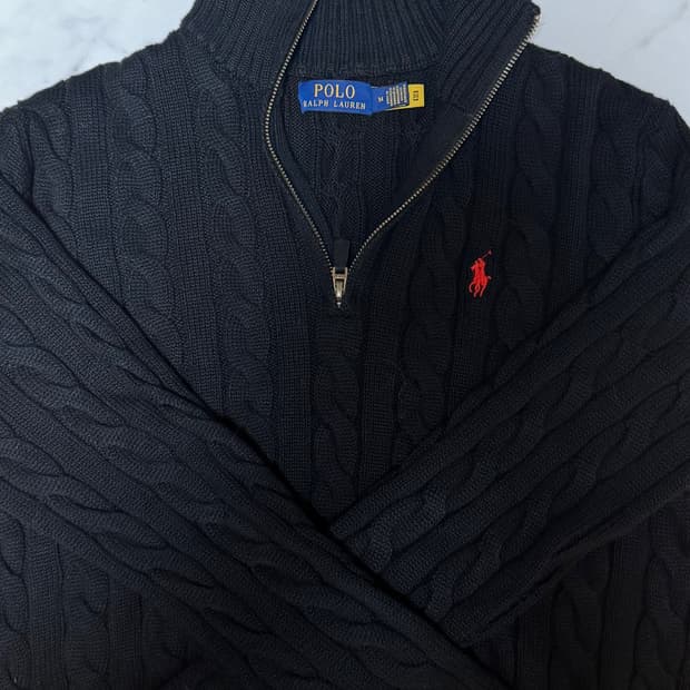 정품 폴로 반집업 니트 M