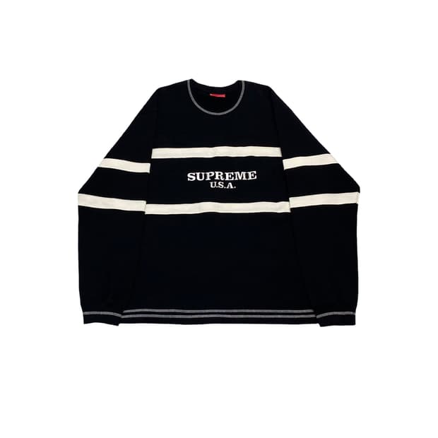 슈프림 16FW 엠브로이드 센터 스트라이프 크루넥