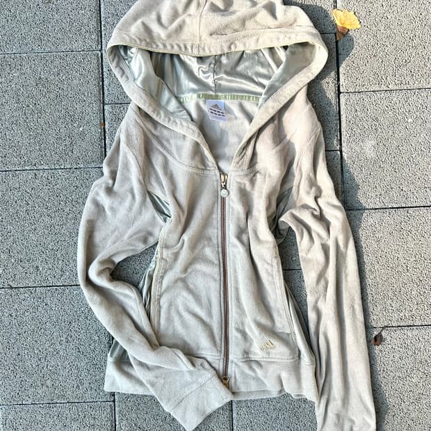 2000s 아디다스 y2k 글리터 아이보리 딱붙 후드집업