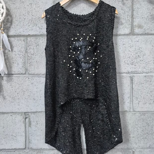 글리터 언발 조끼