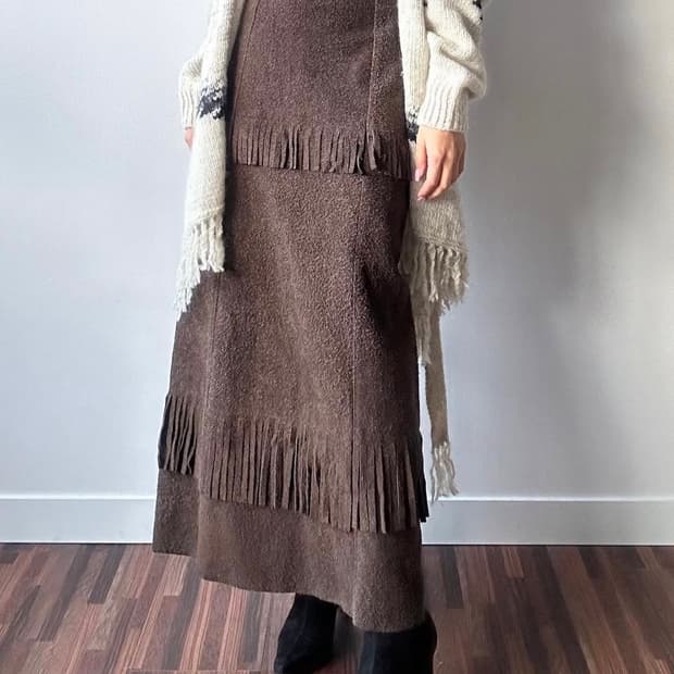 지안프랑코페레 스웨이드 프린지 스커트