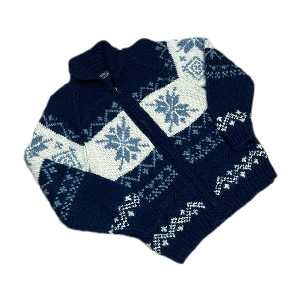 재팬 네이비 아이보리 노르딕 코위찬 헤비 집업 자켓