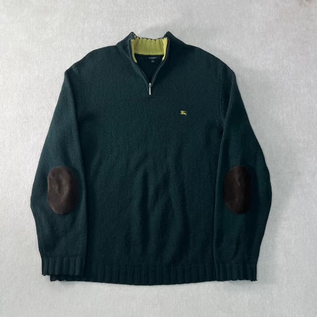 105 버버리 기마로고 엘보우 패치 울반집업 니트 