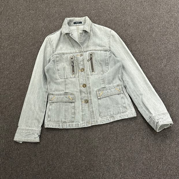 L)콤사이즘 빈티지 여성 워시드 데님 워크자켓
