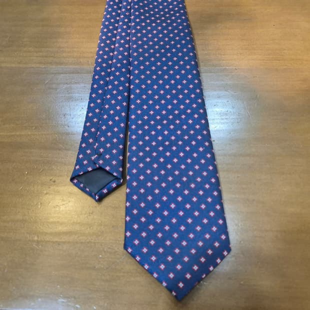 네이비 플라워 도트 타이